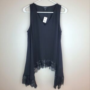 NWT Express Size M Black Sheer Lace Boho Flowy V Neck Tanktop